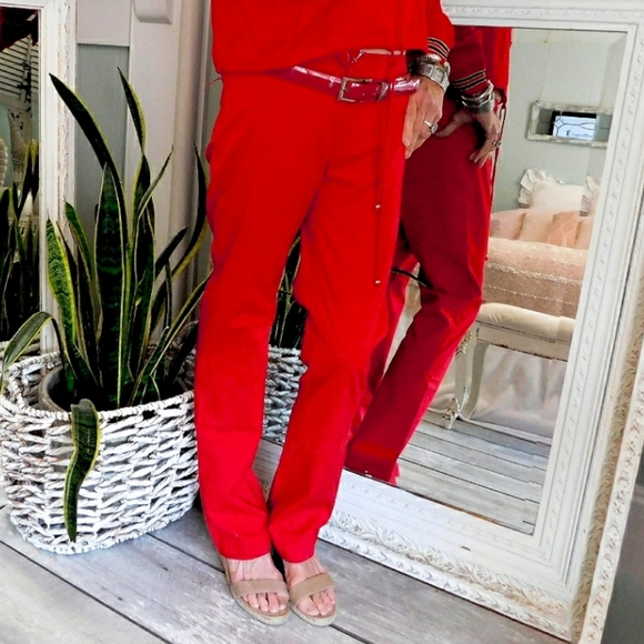 LAUNDRY BY SHELLI SEGAL RED STRETCH ZIP FRNT PANTS - Picture 3 of 8
